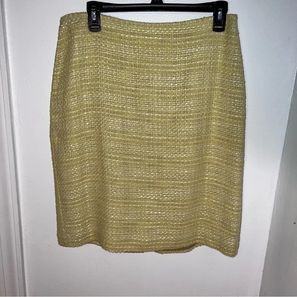 Sigrid Olsen, 10, yellow and‎ white tweed, fully lined rear vent A-line skirt